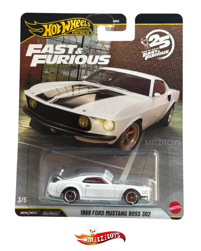 1969 Ford Mustang Boss 302 Blanco, Fast & Furious 3/5; Hot Wheels Premium