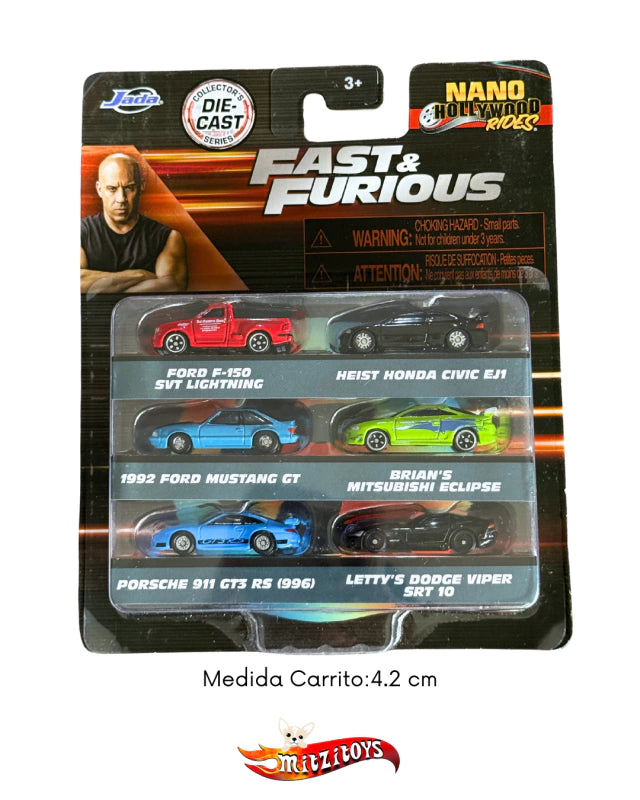 Fast & Furious Nano Hollywood Rides F150 RED - Set de 6 Piezas - Jada Toys