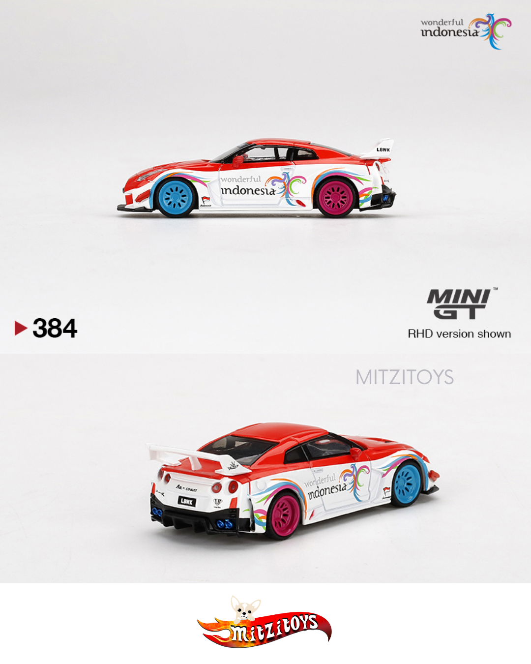 NISSAN 35GT-RR Wonderful Indonesia LBWK-Silhouette WORKS GT Edición Especial 384; Mini GT