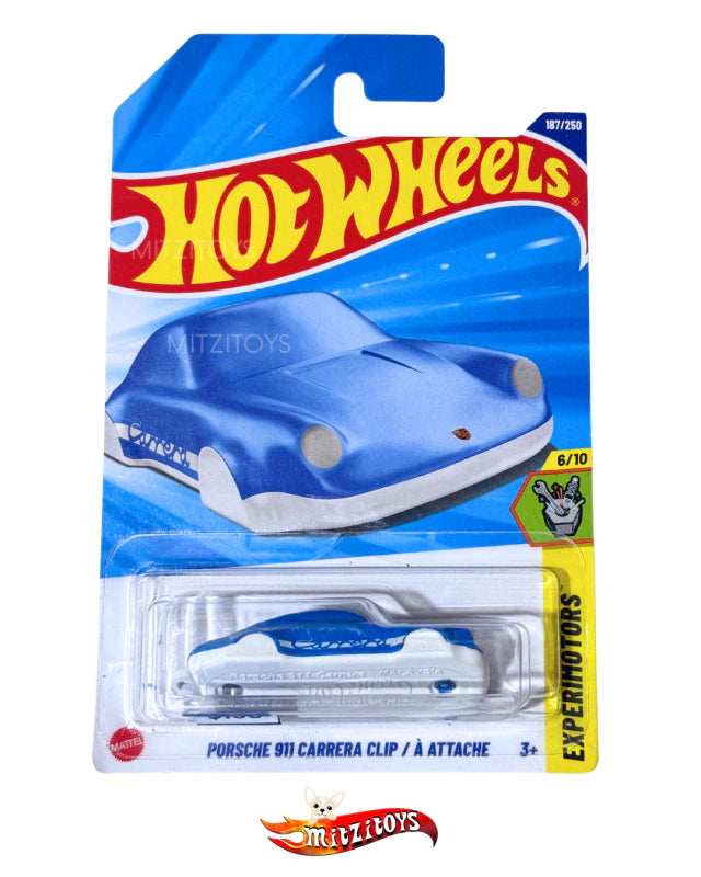 Porsche 911 Carrera Clip Llavero Blue and White, Experimotors 6/10; Hot Wheels