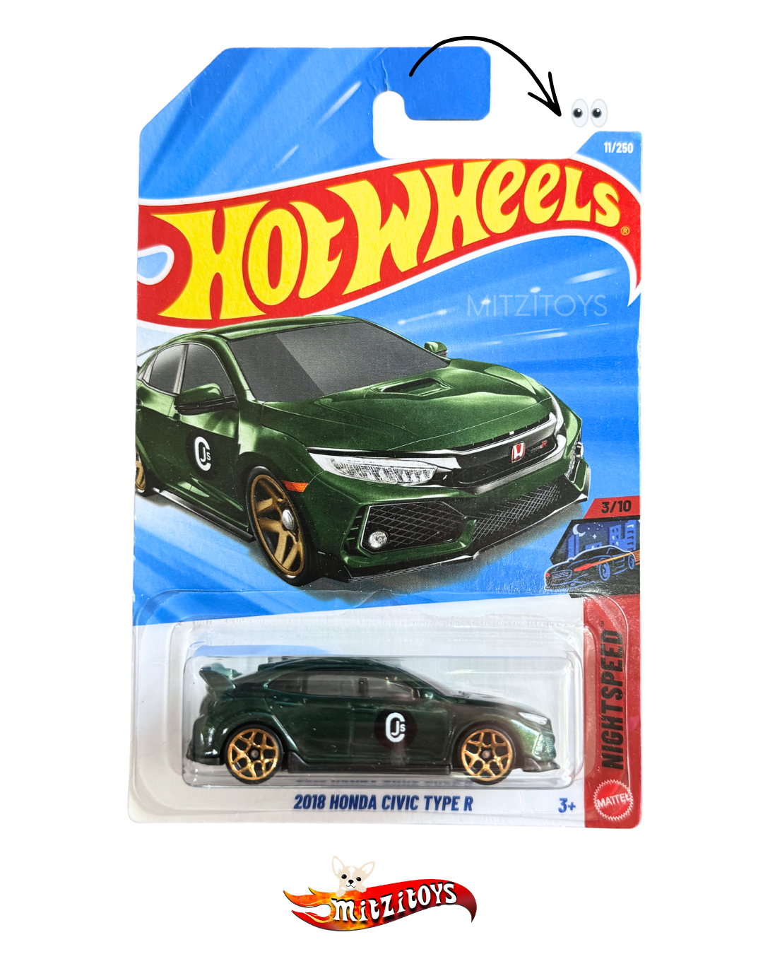 2018 Honda Civic Type R; Verde; #11/250; Nightburnerz (3/10); Hot Wheels Básico