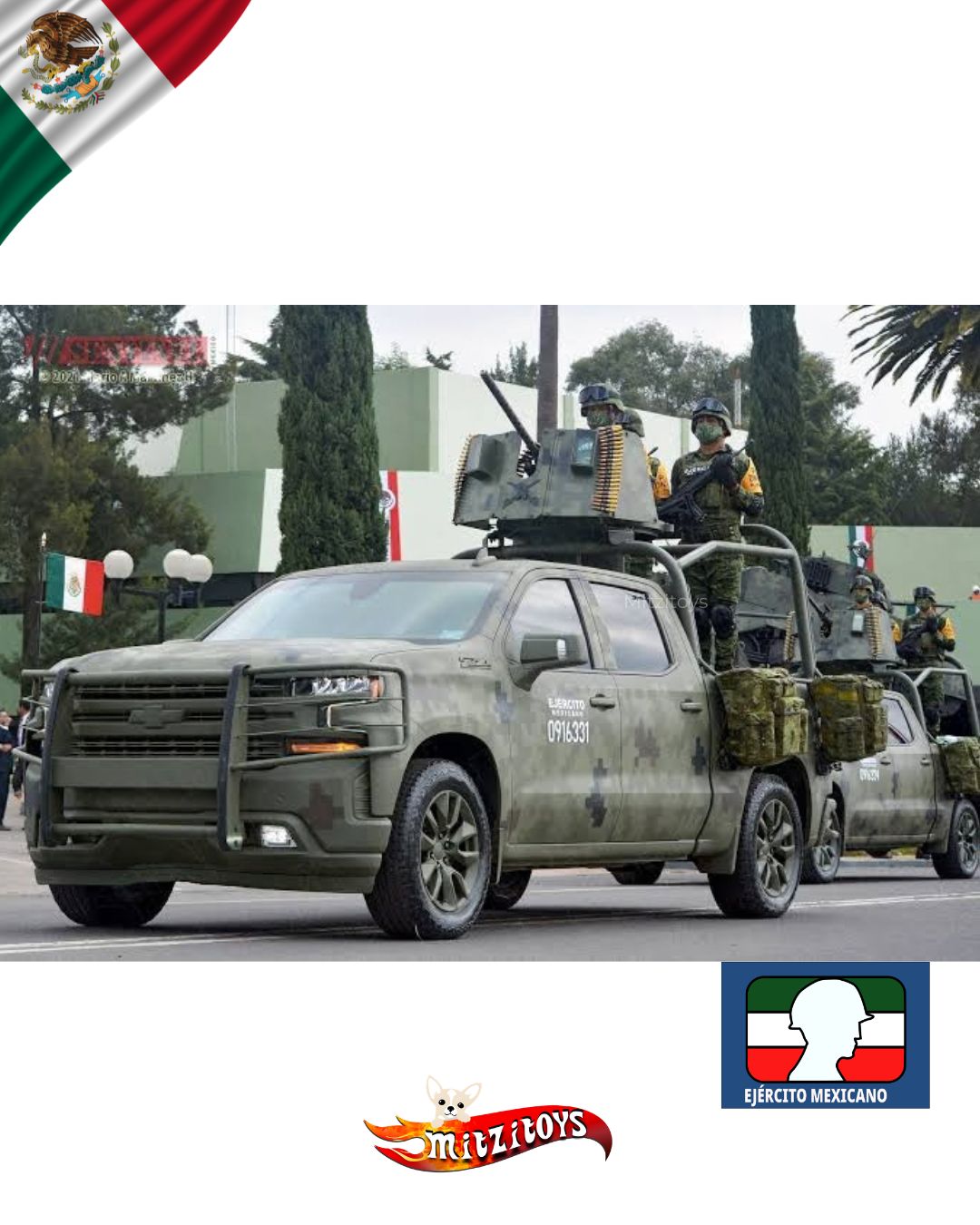 2021 Chevrolet Silverado LT Trail Boss Z71 - Militar México- Battalion 64 Series 6 - GreenLight