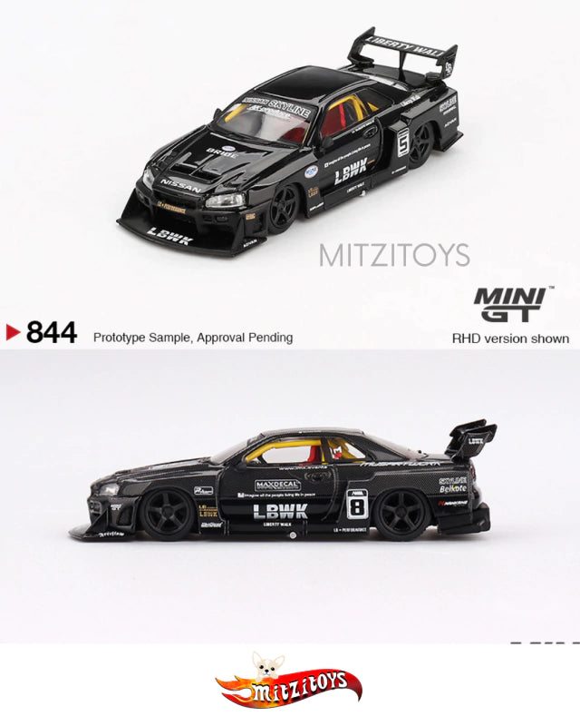 Nissan Skyline GT-R (R34) Liberty Walk (LB-ER34) Super Silhouette - Mini GT - Exclusivo LBWK Japón