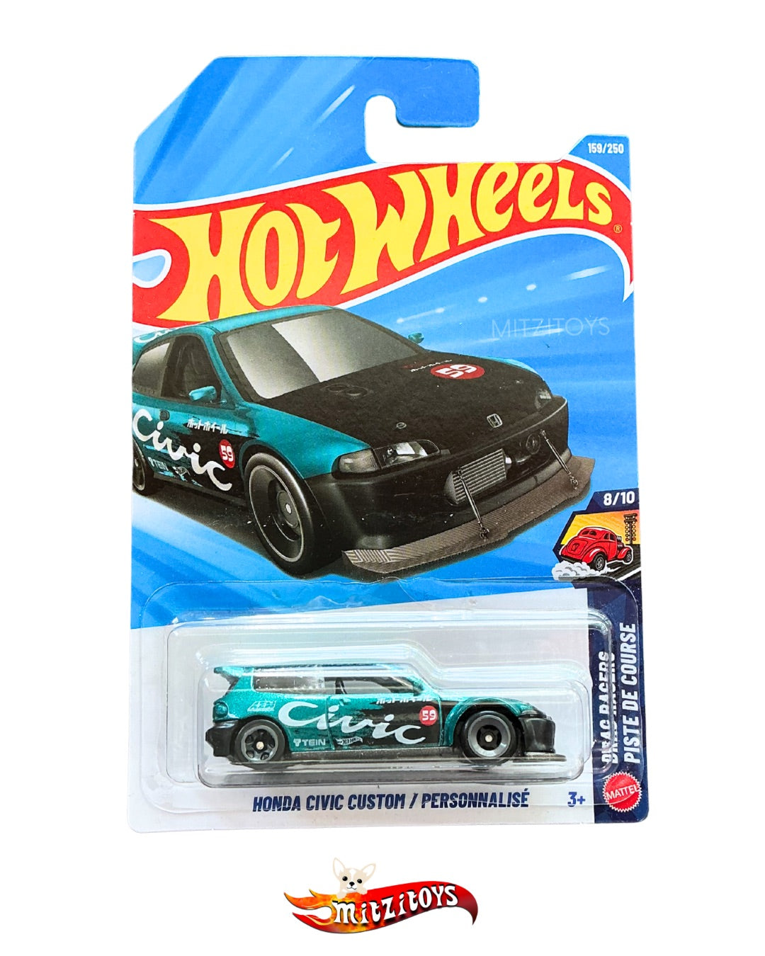 Honda Civic Custom (EG) Teal / Drag Racers 8/10 (159/250) - Hot Wheels Básico
