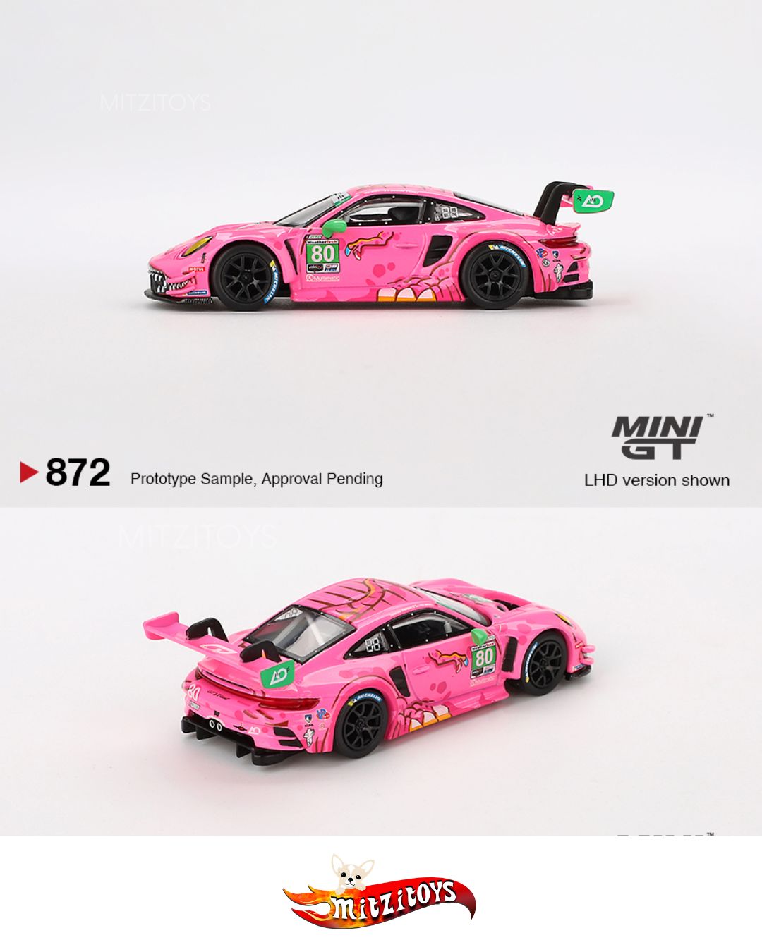 Porsche 911 GT3 R #80 "Roxy" AO Racing 2023 IMSA 1era Edición - Mini GT 1:64 (#872)