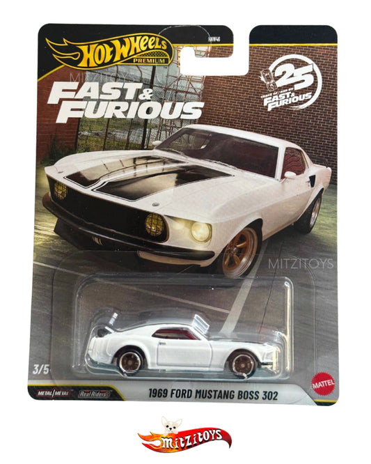 1969 Ford Mustang Boss 302 Blanco, Fast & Furious 3/5; Hot Wheels Premium