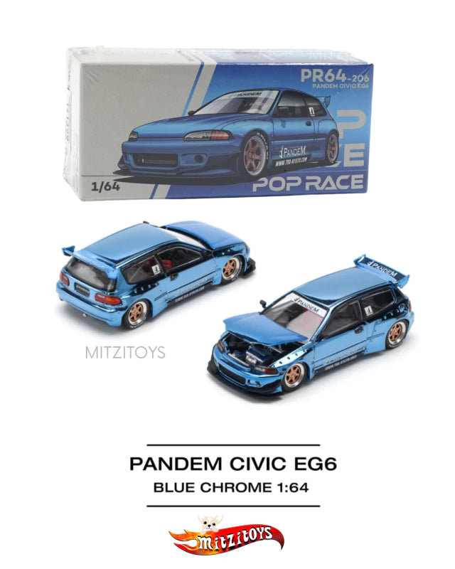 Pandem Civic EG6 Blue Chrome - Pop Race (PR64-206)
