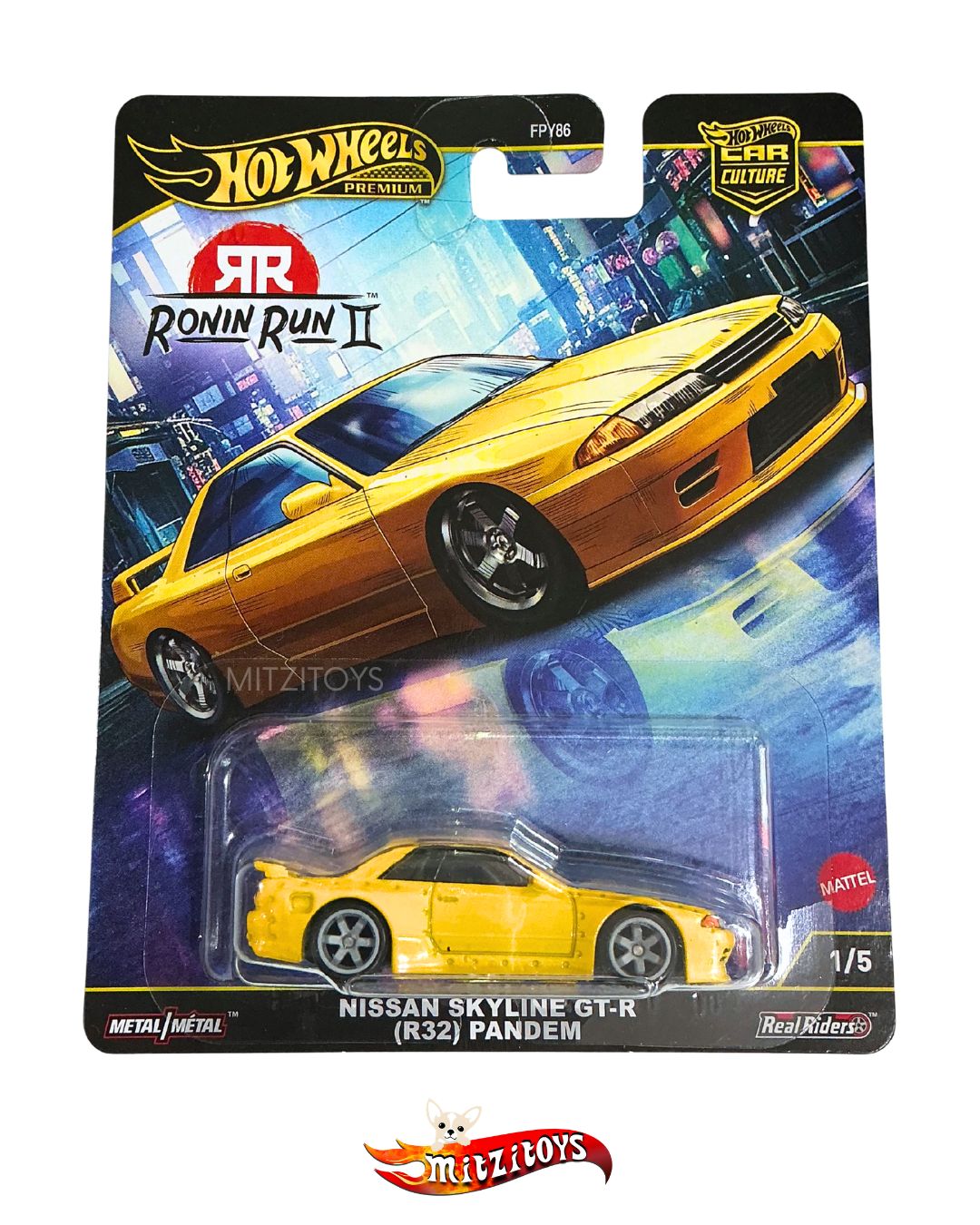 Nissan Skyline GT-R (R32) Pandem Ronin Run II;1/5; Amarillo;  Hot Wheels Premium Escala 1:64