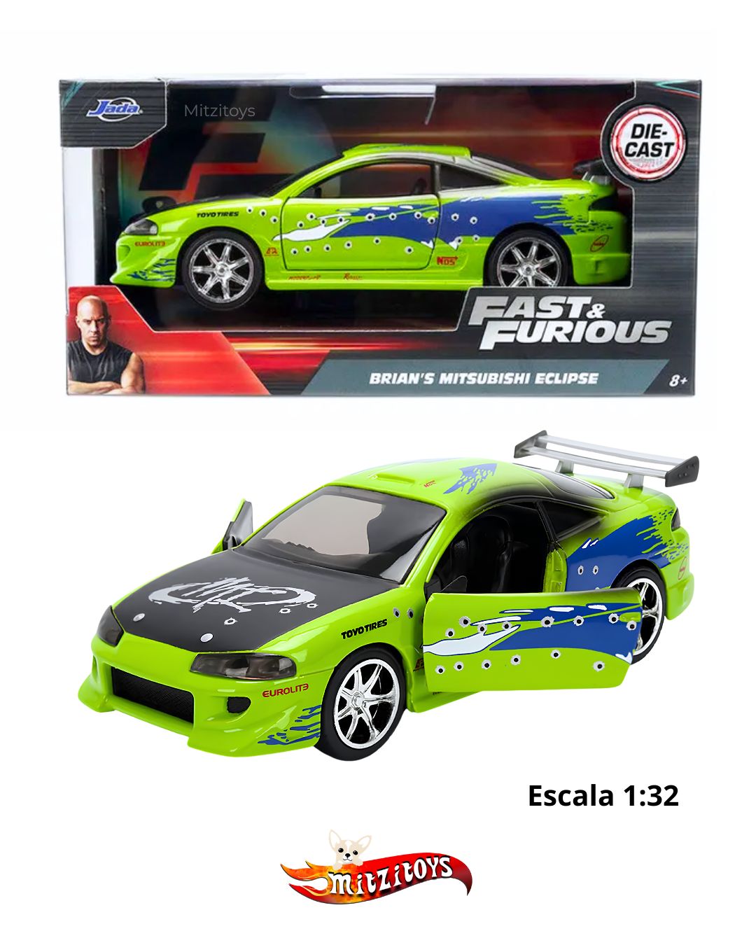 Brian's Mitsubishi Eclipse Fast & Furious (Escala 1:32) - Jada Toys