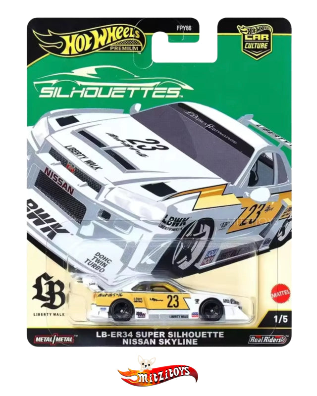 LBWK GTR R34 Super Silhouette Nissan Skyline - Hot Wheels Premium- Car Culture Silhouettes 1/5