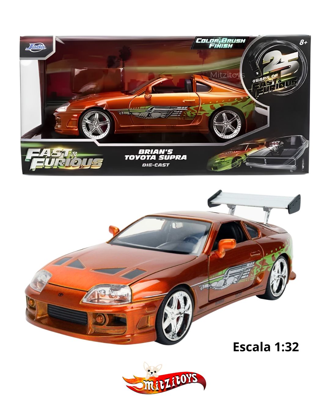 Brian's Toyota Supra Fast & Furious Color Brush Finish (Escala 1:32) - Jada Toys