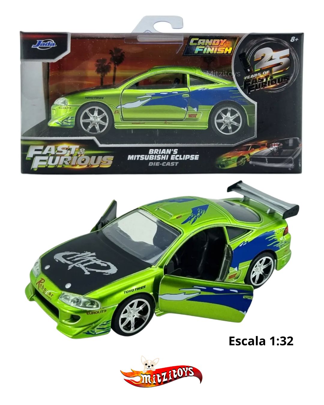 Brian's Mitsubishi Eclipse Fast & Furious Candy Finish (Escala 1:32) - Jada Toys