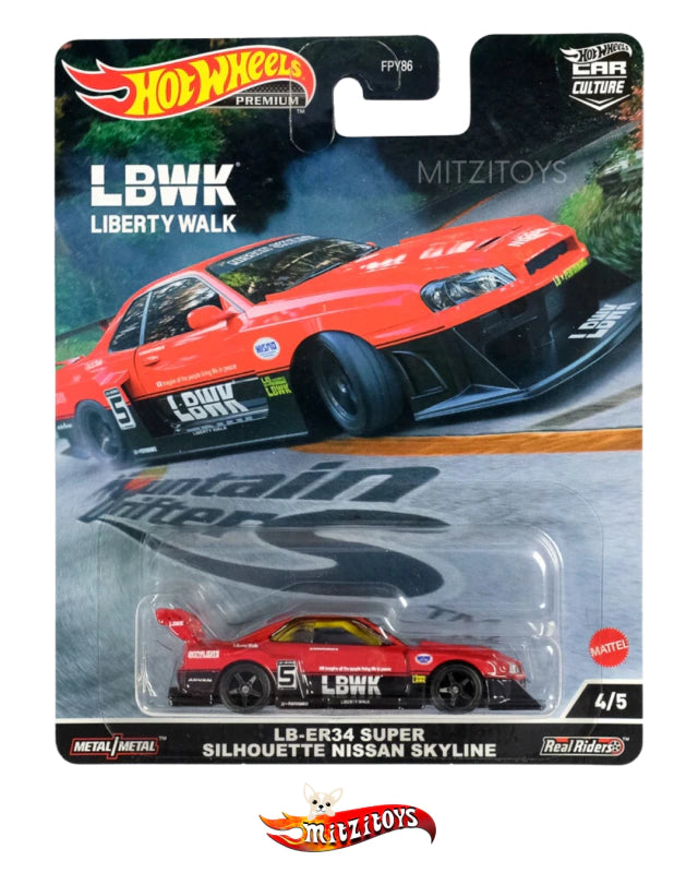 LBWK GTR R34 Super Silhouette Nissan Skyline - Hot Wheels Premium - Mountain Drifters 4/5