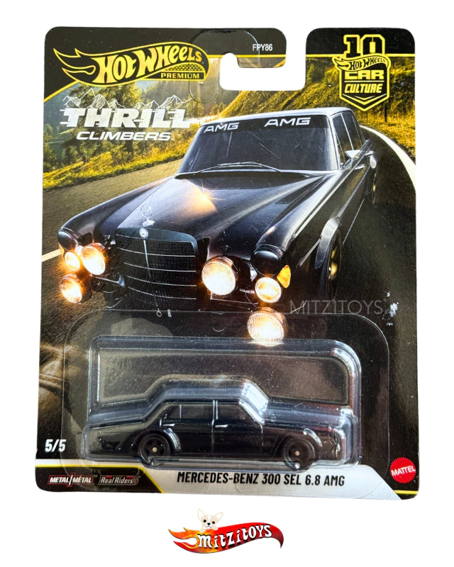 Mercedes-Benz 300 SEL 6.8 AMG "The Red Pig" (Negro) - Hot Wheels Premium - Thrill Climbers (#5/5)