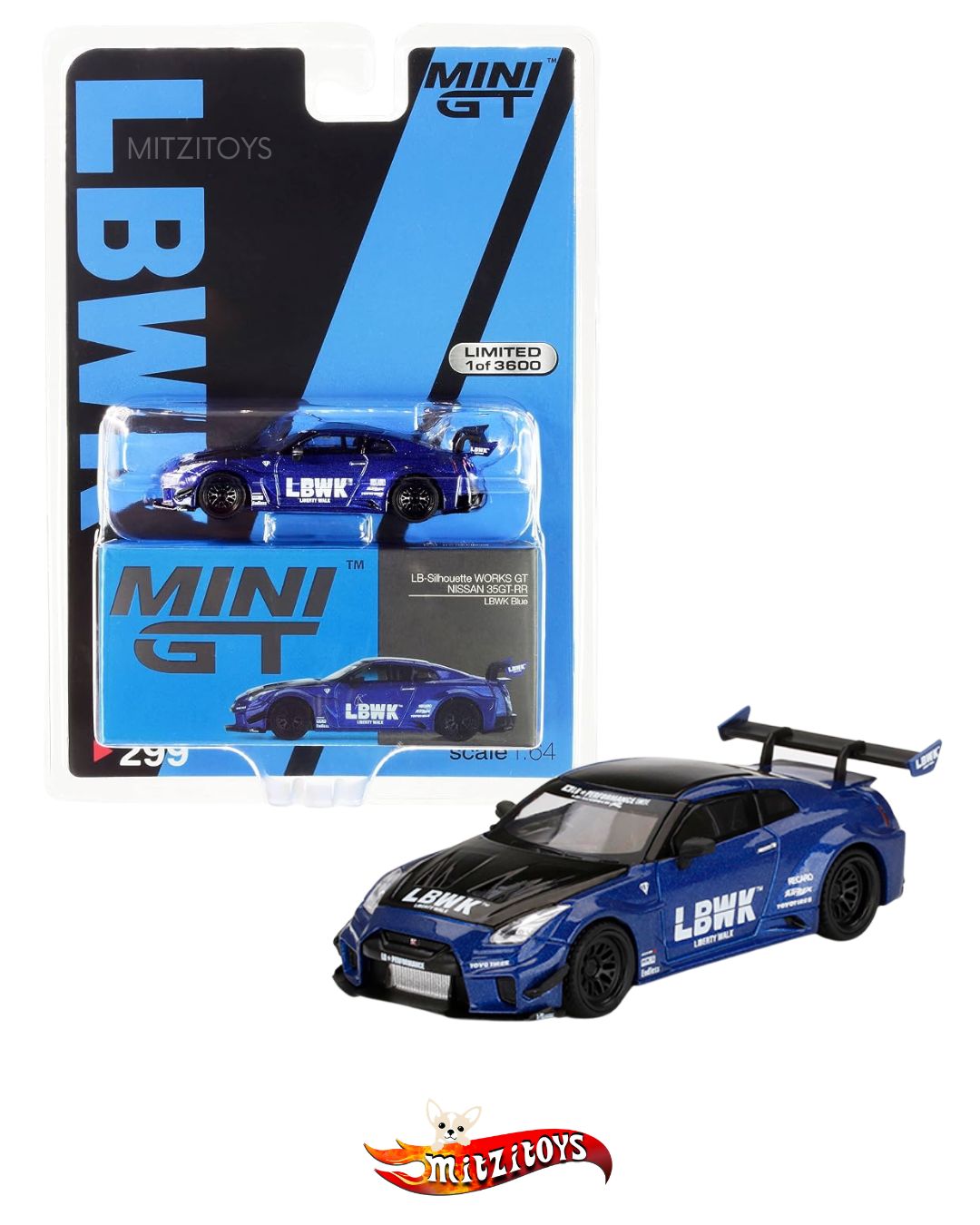 LB-Silhouette WORKS GT Nissan GTR R35GT-RR LBWK Blue (#299) - Mini GT 1:64
