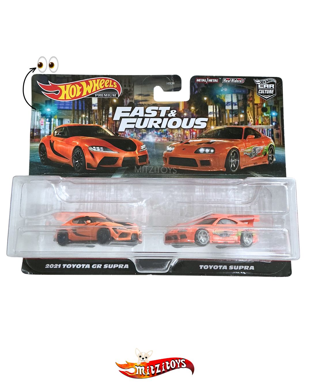 2-Pack Duo: (Detalle) 2021 Toyota GR Supra & Toyota Supra - Fast & Furious - Hot Wheels Premium