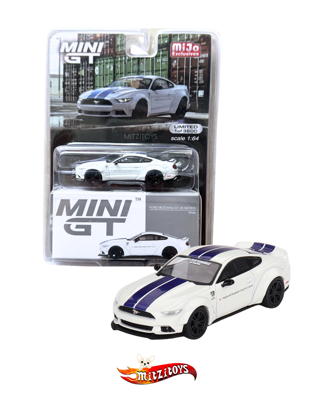 Ford Mustang GT LB-Works LBWK White; #1 of 3600; MiJo Exclusives; Mini GT Escala 1:64