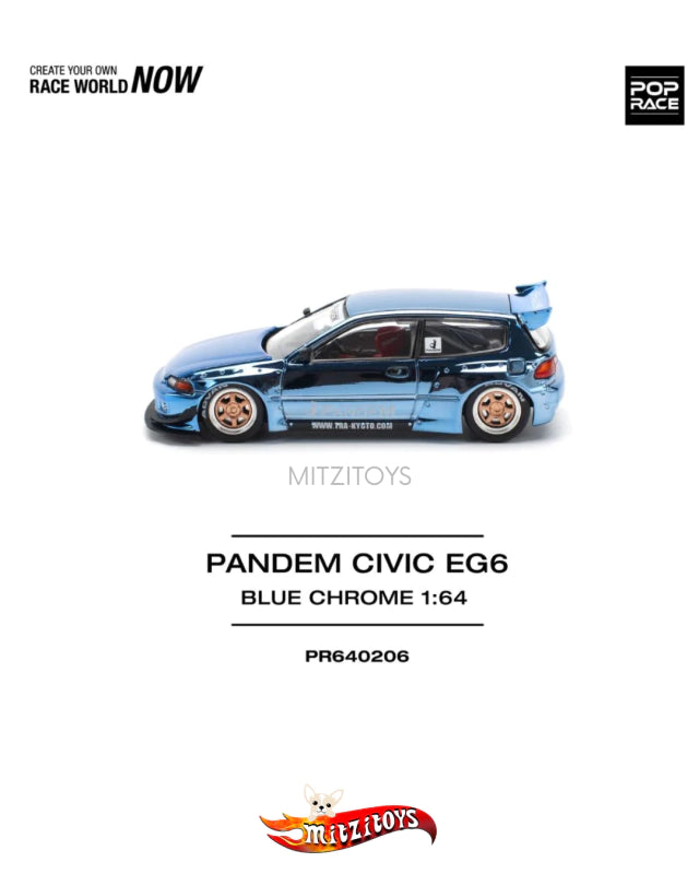 Pandem Civic EG6 Blue Chrome - Pop Race (PR64-206)