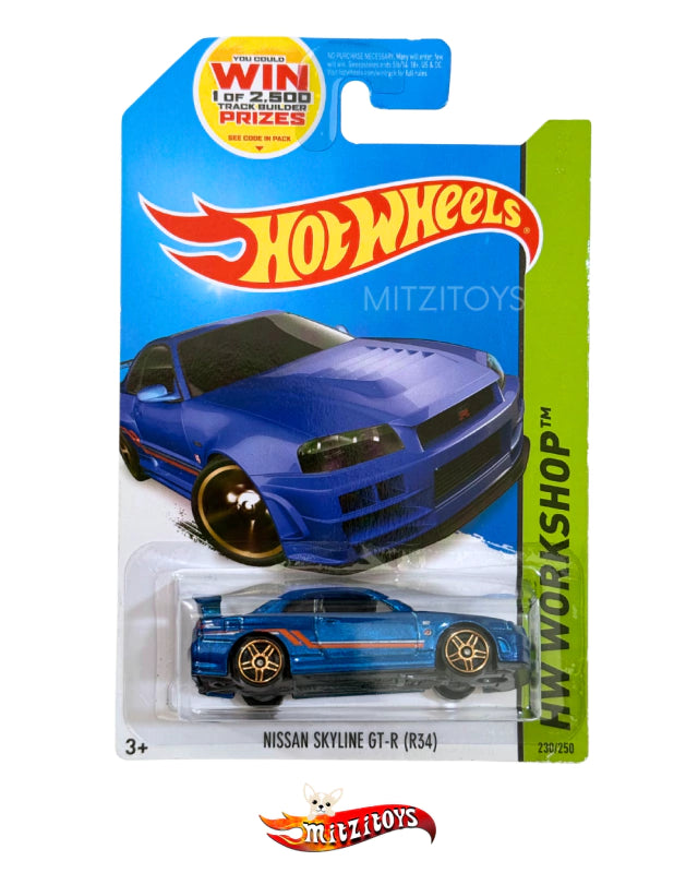 Nissan Skyline GT-R (R34) - Hot Wheels HW Workshop (230/250) - Azul Linea Naranja