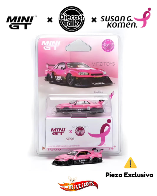 Nissan Skyline GT-R (R34)Mini GT Exclusivo - Breast Cancer Awareness