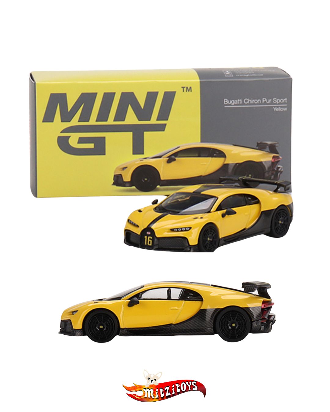 Bugatti Chiron Pur Sport Yellow / MiJo Exclusives (Limited 1 of 4200) - Mini GT 1:64