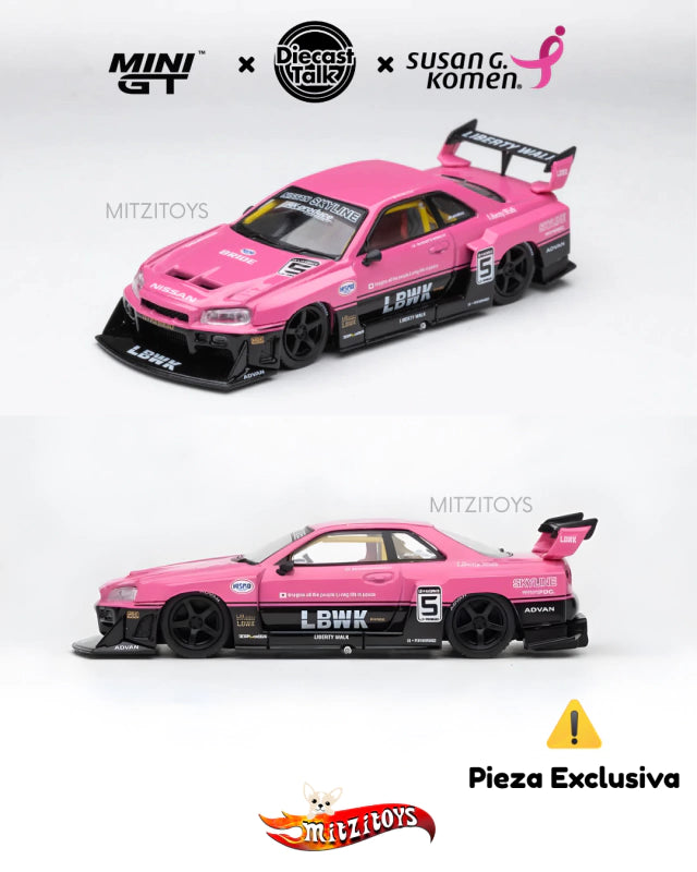 Nissan Skyline GT-R (R34)Mini GT Exclusivo - Breast Cancer Awareness