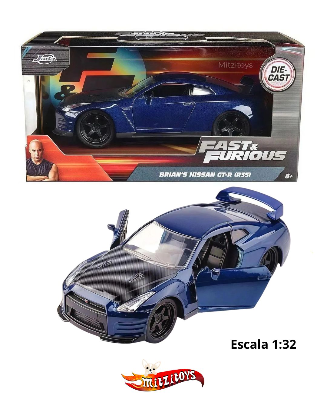 Brian's Nissan GT-R (R35) Fast & Furious (Escala 1:32) - Jada Toys