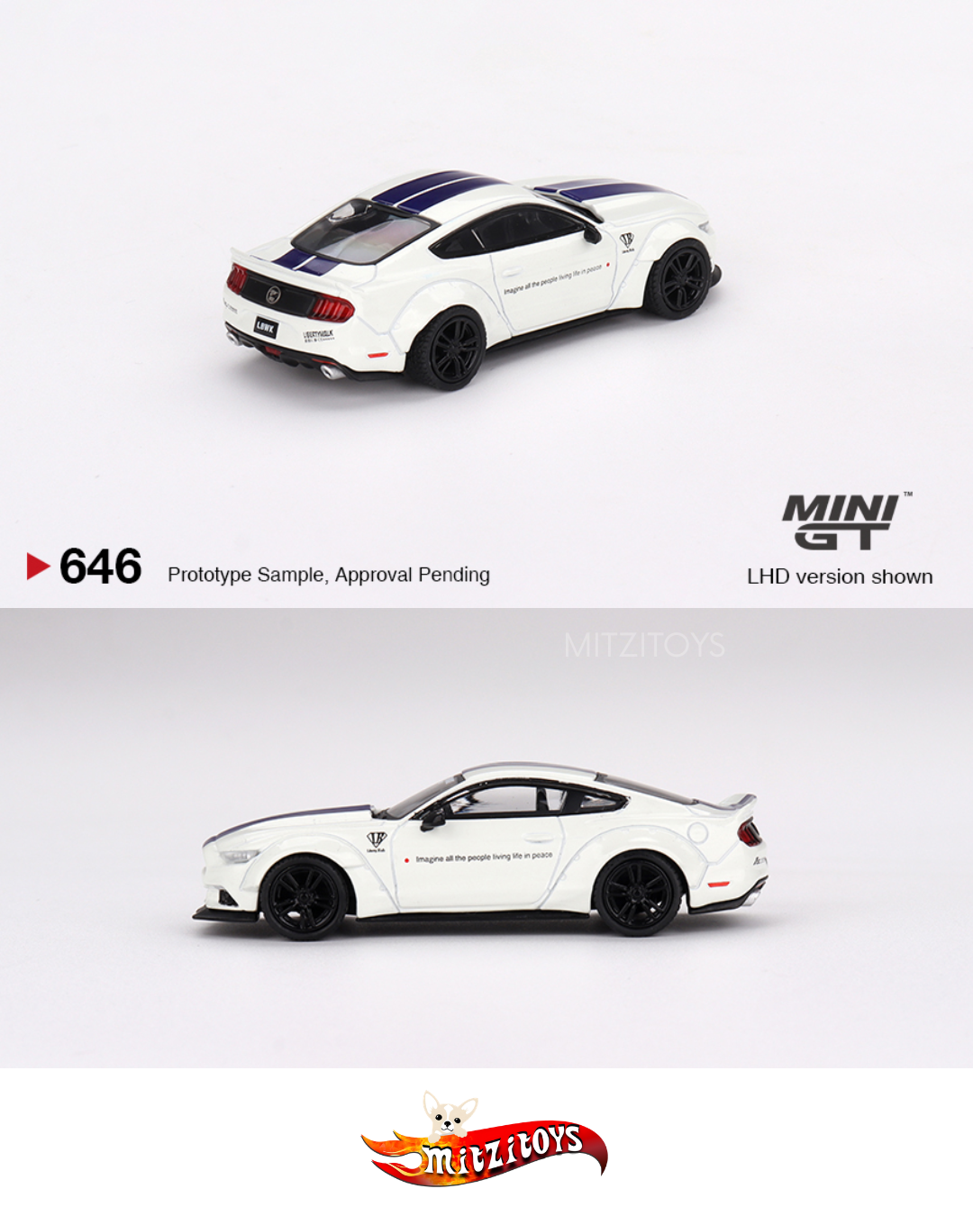 Ford Mustang GT LB-Works LBWK White; #1 of 3600; MiJo Exclusives; Mini GT Escala 1:64