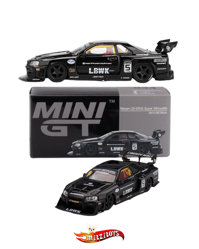 Nissan LB-ER34 Super Silhouette Skyline Black - Mini GT 1:64 (#044)