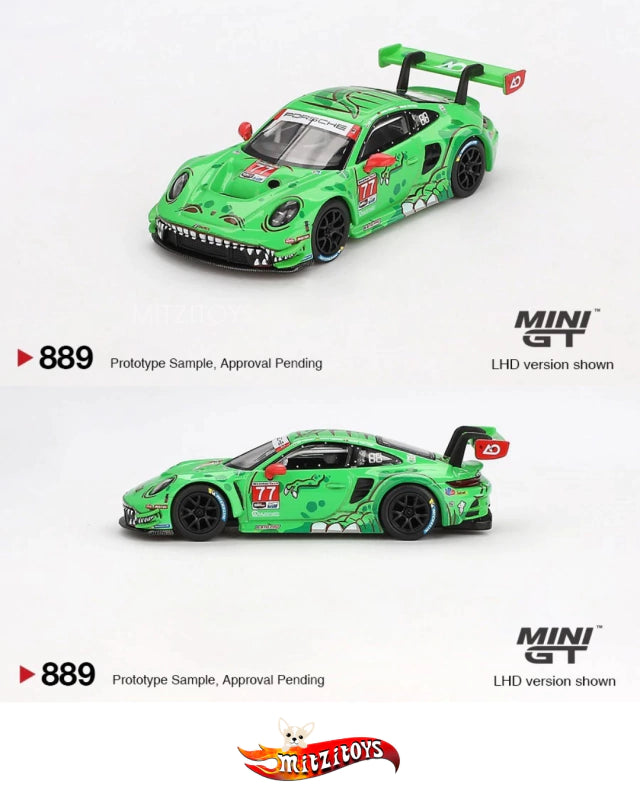 Porsche 911 GT3 R #77 AO Racing "Rexy" - Mini GT (#889) 2da Edición - IMSA Daytona 24 Hrs