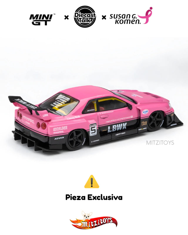 Nissan Skyline GT-R (R34)Mini GT Exclusivo - Breast Cancer Awareness