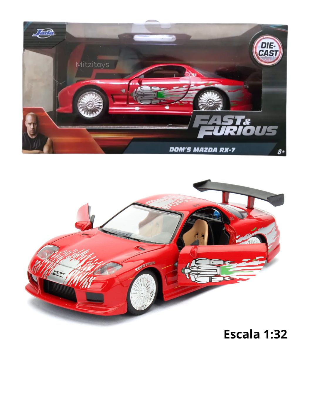 Dom's Mazda RX-7 Fast & Furious (Escala 1:32) - Jada Toys