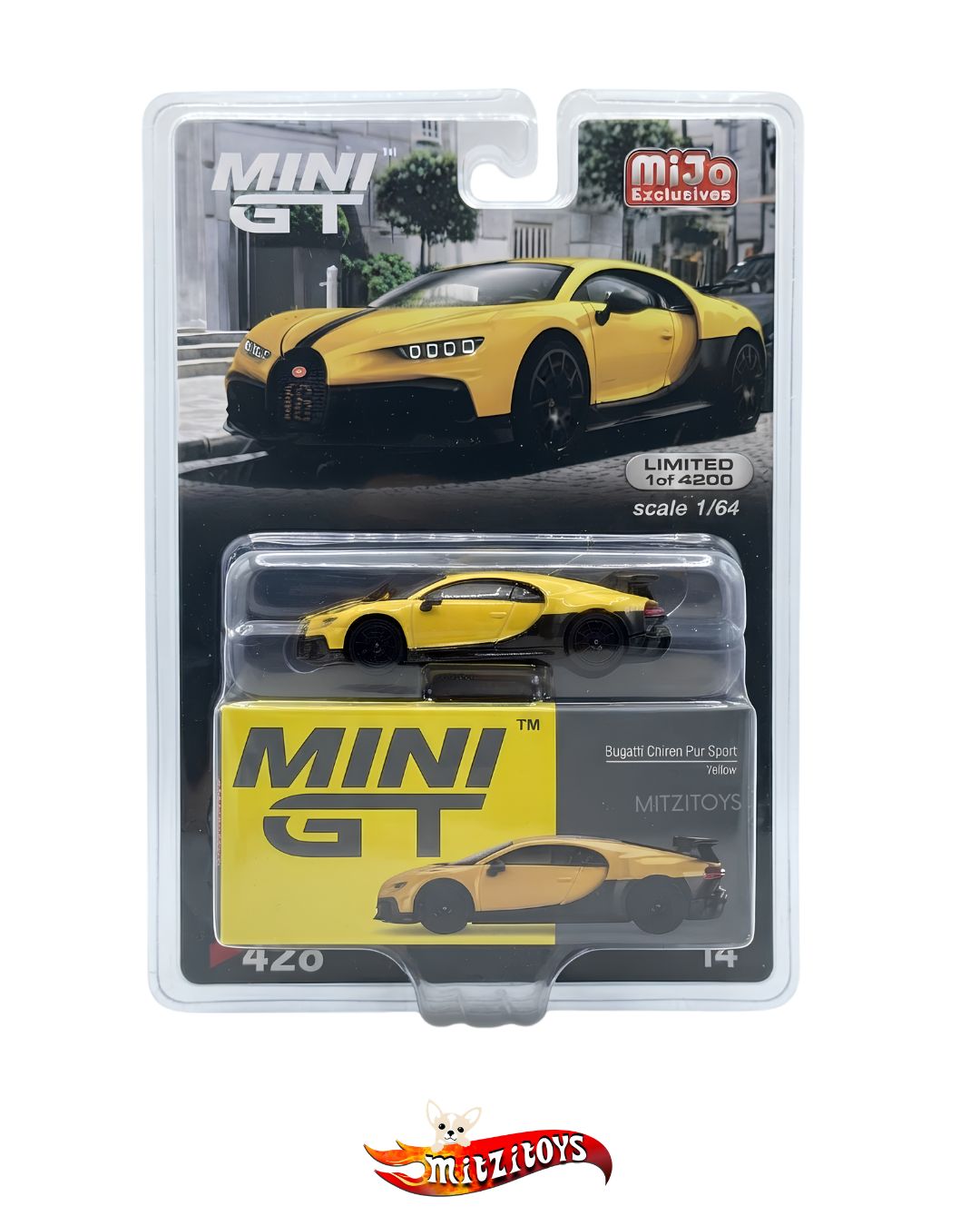 Bugatti Chiron Pur Sport Yellow / MiJo Exclusives (Limited 1 of 4200) - Mini GT 1:64