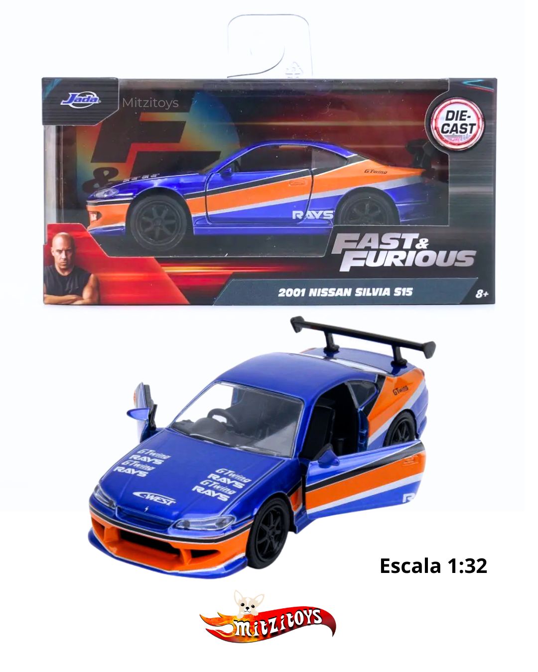 2001 Nissan Silvia S15 Fast & Furious (Escala 1:32) - Jada Toys