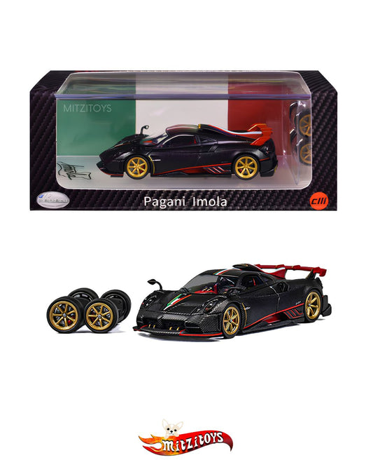 Pagani Imola (Carbon Fiber / Italian Livery) con rines extra - Colorful Miniature Model Clll 1:64