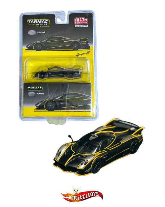 Pagani Huayra R Tarmac Works Escala 1:64 ; Negro / Líneas Amarillas; (Mijo Exclusives Limited Edition)