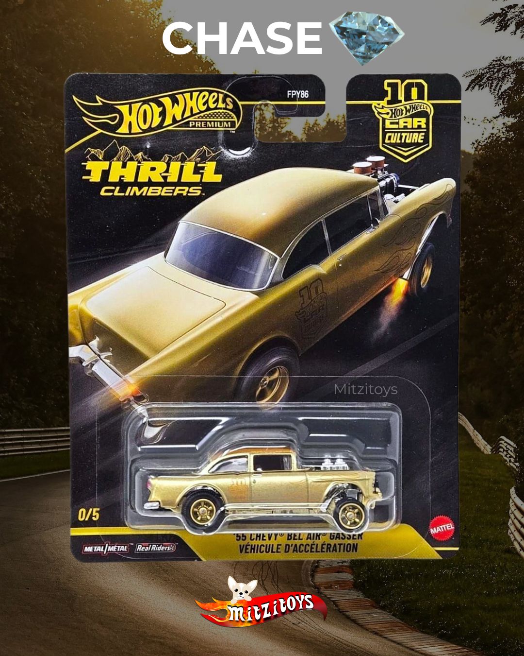 '55 Chevy Bel Air Gasser CHASE 0/5 - Car Culture Thrill Climbers (10th Anniversary) - Hot Wheels Premium