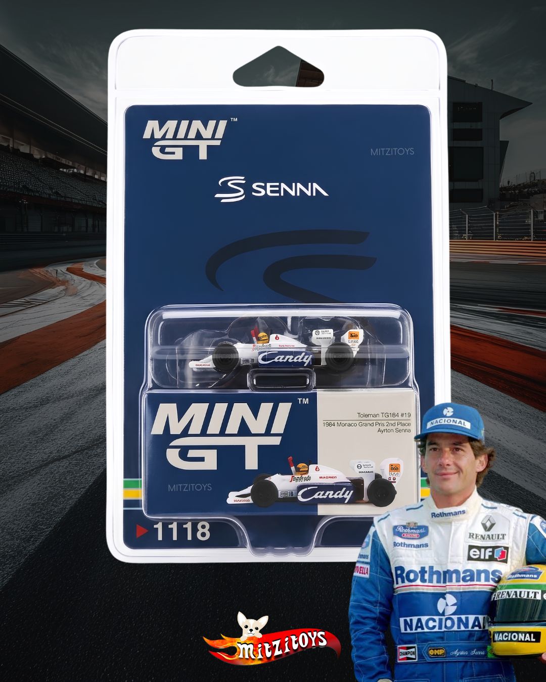 Toleman TG184 #19 1984 Monaco Grand Prix 2nd Place Ayrton Senna - MINI GT #1118