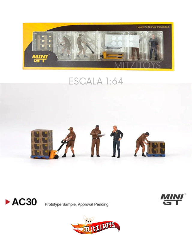 Diorama UPS Driver and Workers -´ Mini GT 1:64 Figurine Set: