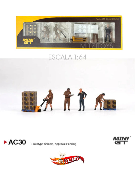 Diorama UPS Driver and Workers -´ Mini GT 1:64 Figurine Set: