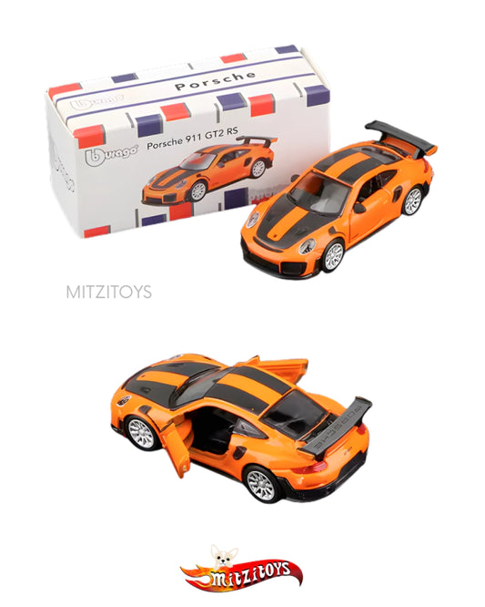 Porsche 911 GT2 RS; Naranja / Negro Burago Escala 1:64