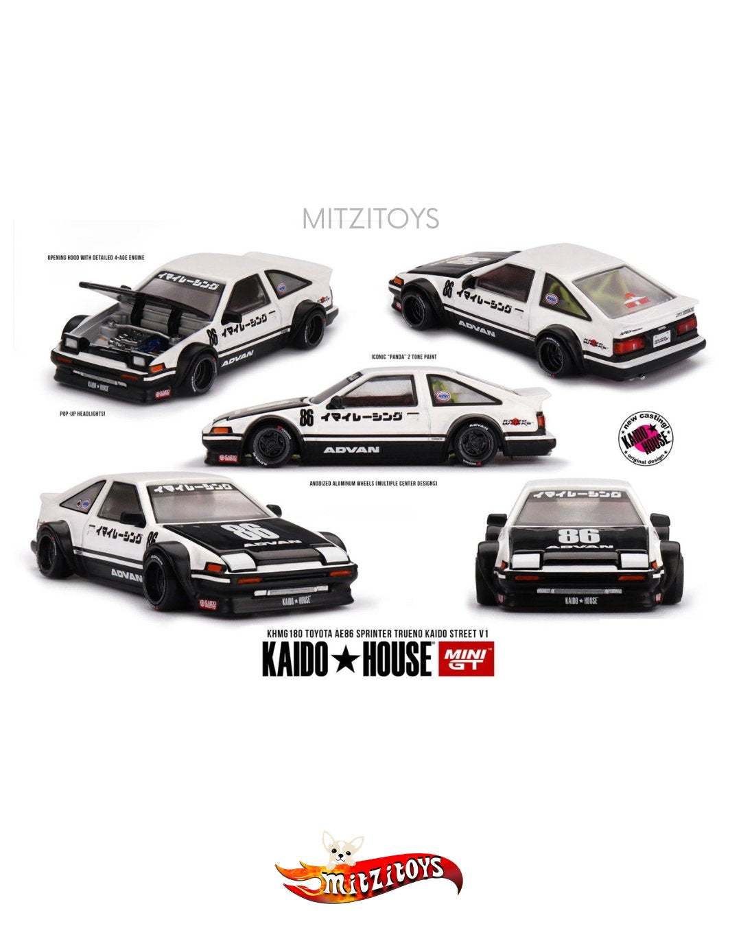 Toyota AE86 Sprinter Trueno Panda Kaido House x Mini GT