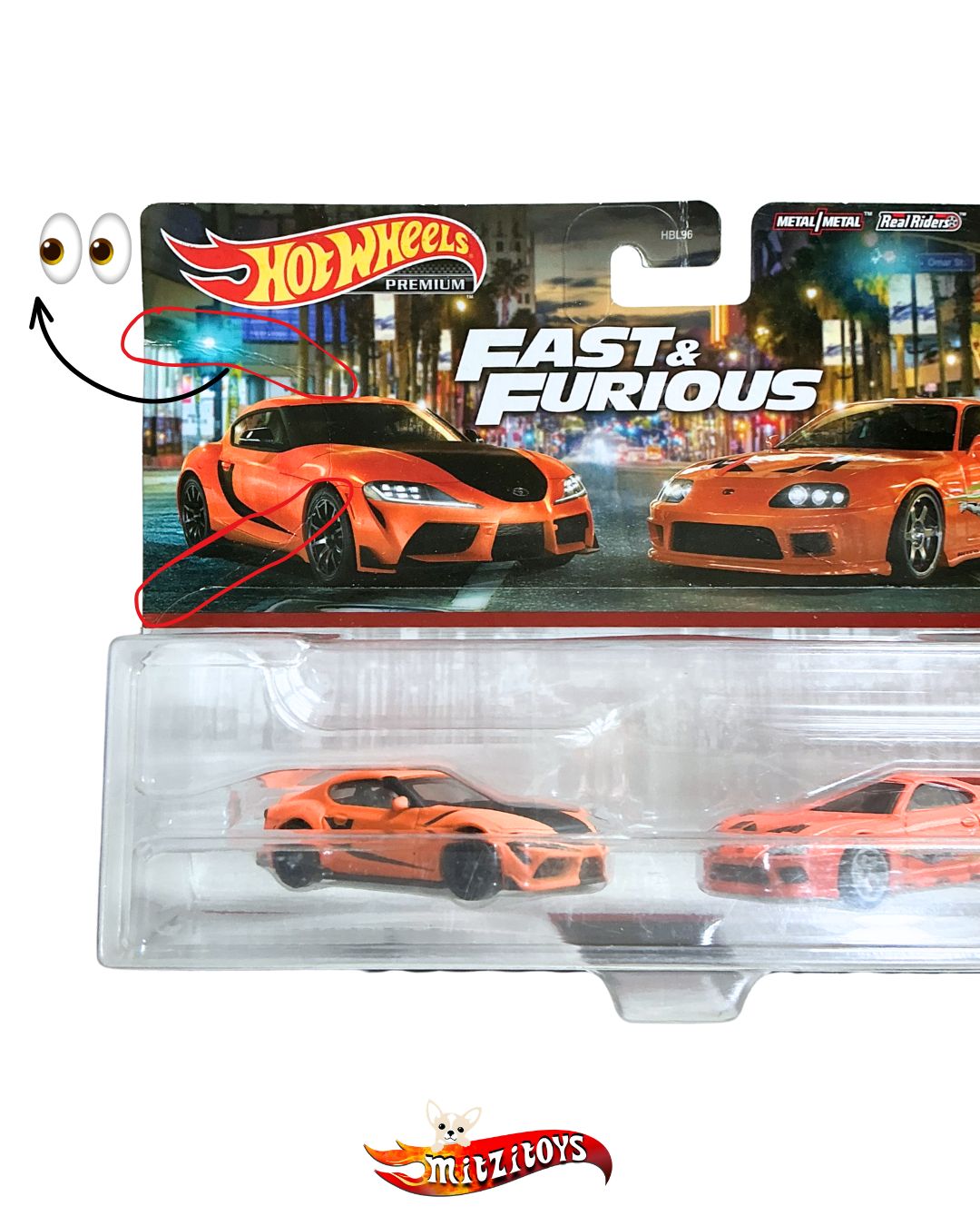 2-Pack Duo: (Detalle) 2021 Toyota GR Supra & Toyota Supra - Fast & Furious - Hot Wheels Premium