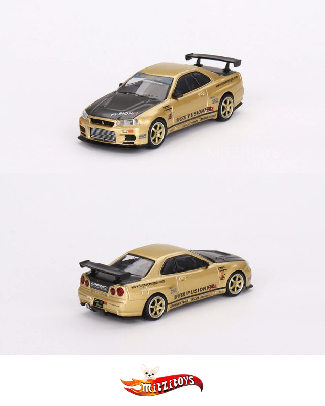 Nissan Skyline GT-R (R34) Top Secret - Mini GT #676 - Top Secret Gold (RHD)