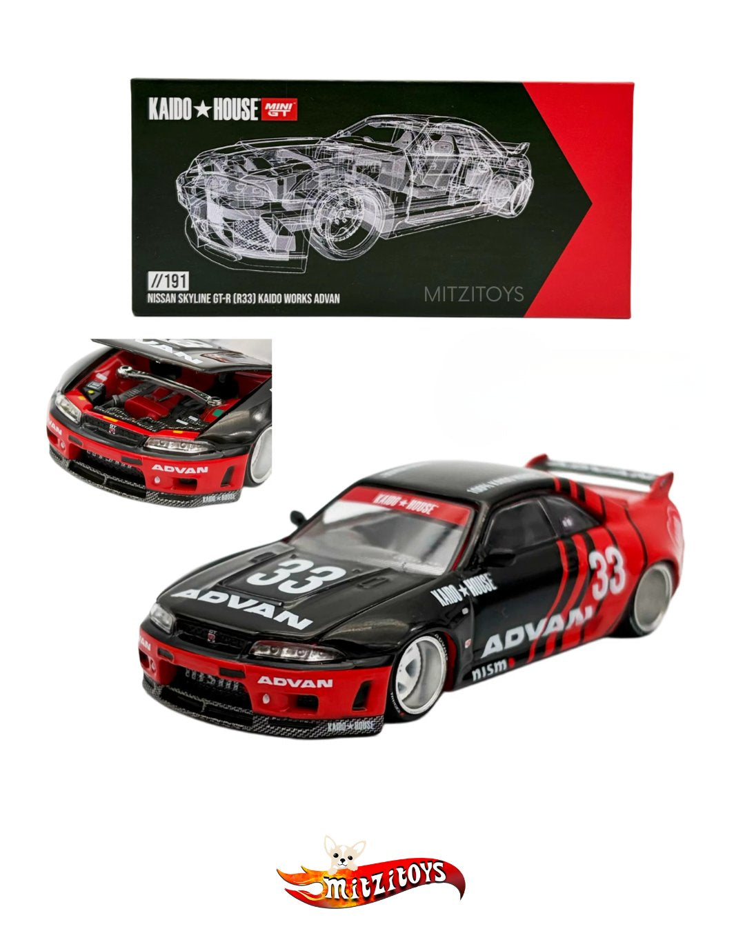 Nissan Skyline GT-R (R33) Advan Kaido House x Mini GT