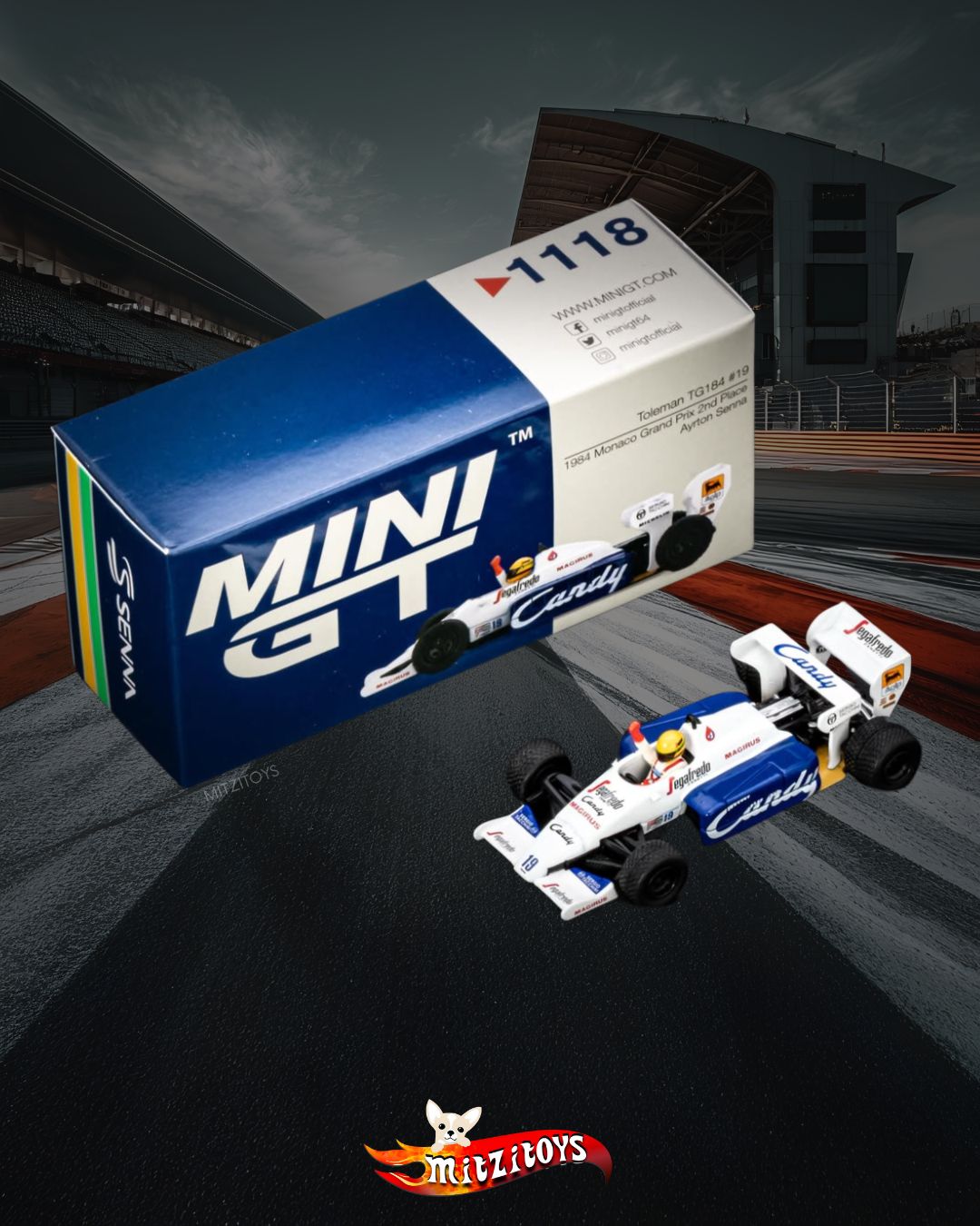 Toleman TG184 #19 1984 Monaco Grand Prix 2nd Place Ayrton Senna - MINI GT #1118