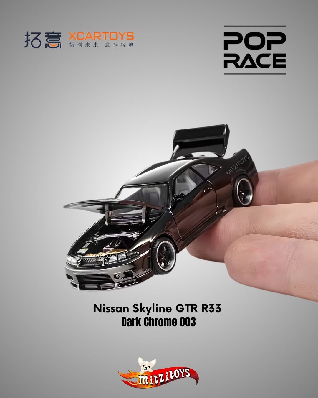 Nissan Skyline GT-R R33 Dark Chrome 003 - Pop Race x XCartoys 1:64