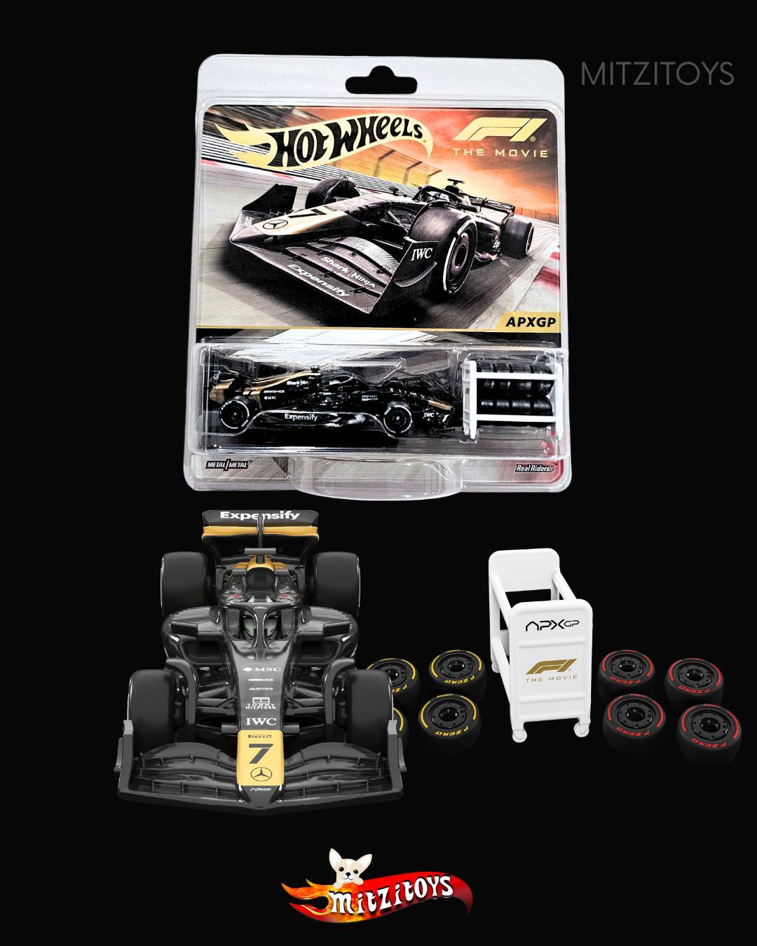 F1 APXGP con Rack de Neumáticos - F1 The Movie Fórmula 1  - Hot Wheels Premium