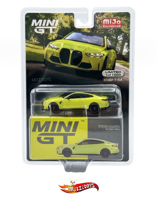 BMW M4 Competition San Paulo Yellow / MiJo Exclusives (Limited 1 of 1800) - Mini GT 1:64