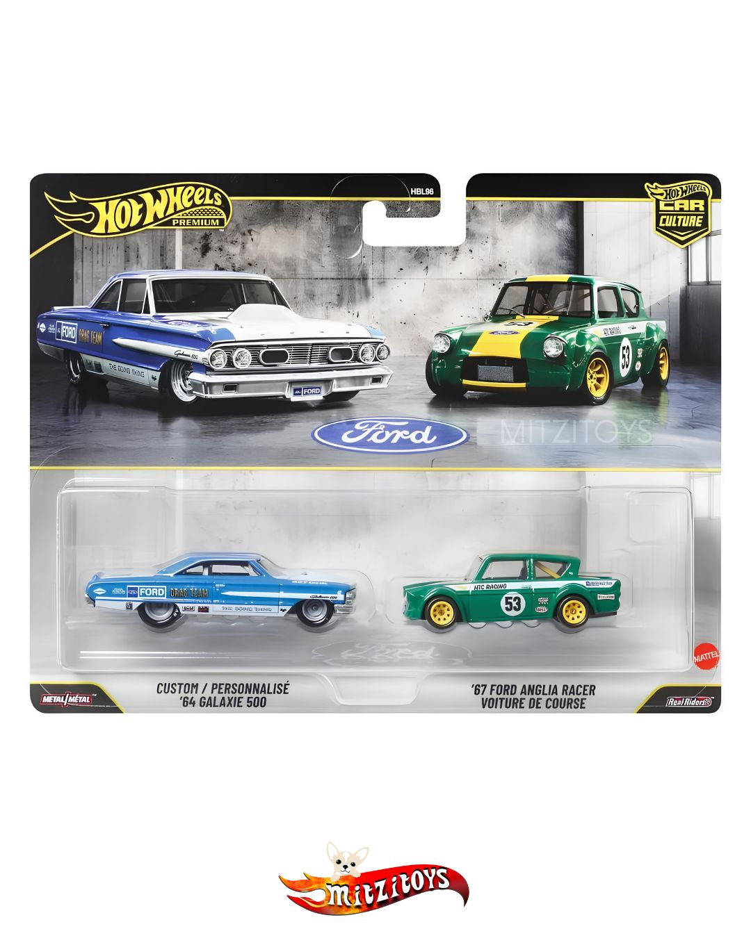 Duo Pack ‘64 Galaxie 500 & '67 Ford Anglia Racer - Hot Wheels Premium Car Culture Ford 2 Duo Pack